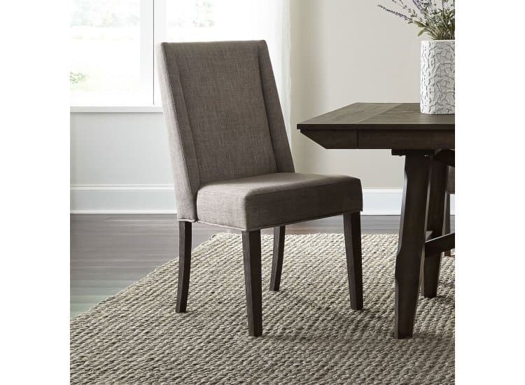 Liberty Furniture Upholstered Side Chair in Grey Linen|Dark Chestnut