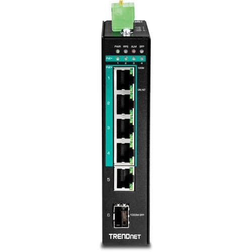 TRENDnet TI-PG541i 5-Port Gigabit PoE+ Compliant Managed Industrial DIN-Rail Switch