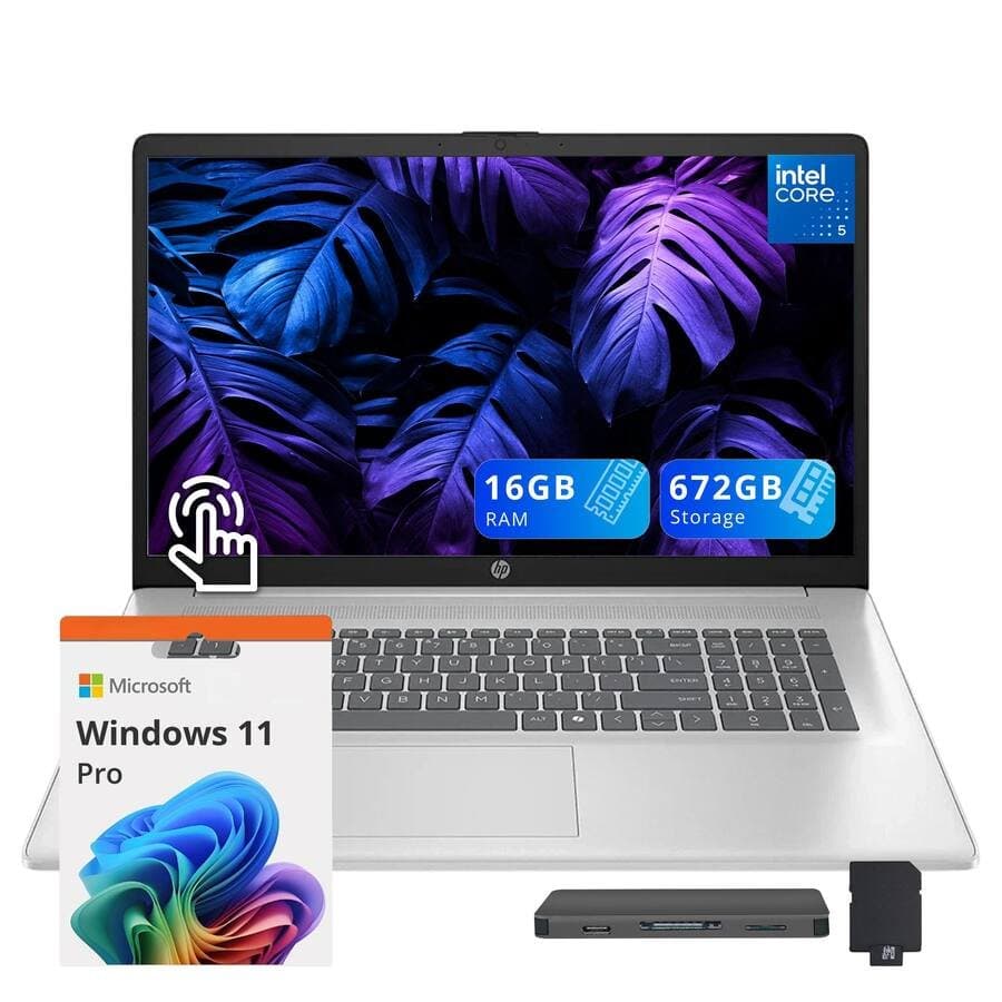 HP 17.3" HD+ Touchscreen Laptop,Intel Core 5 120U,16GB RAM,512GB SSD+160GB Dock Set,Backlit Keyboard,Win 11 Pro,Silver
