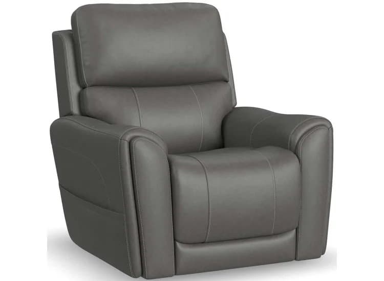 Flexsteel Carter Power Lift Recliner with Power Headrest, Lumbar, Heat and Massage Smoke Fabric