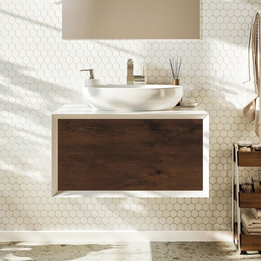 Eviva Santa Monica 30-in Rosewood Single Sink Floating Bathroom Vanity with White Acrylic Top (Fully Assembled)