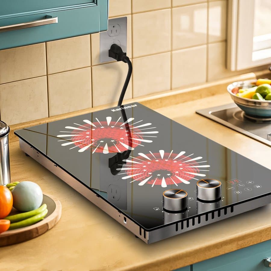 Karinear Electric Cooktop with 110-120V plug,2 Burners,12 Inch KNC-PF302SGB-3