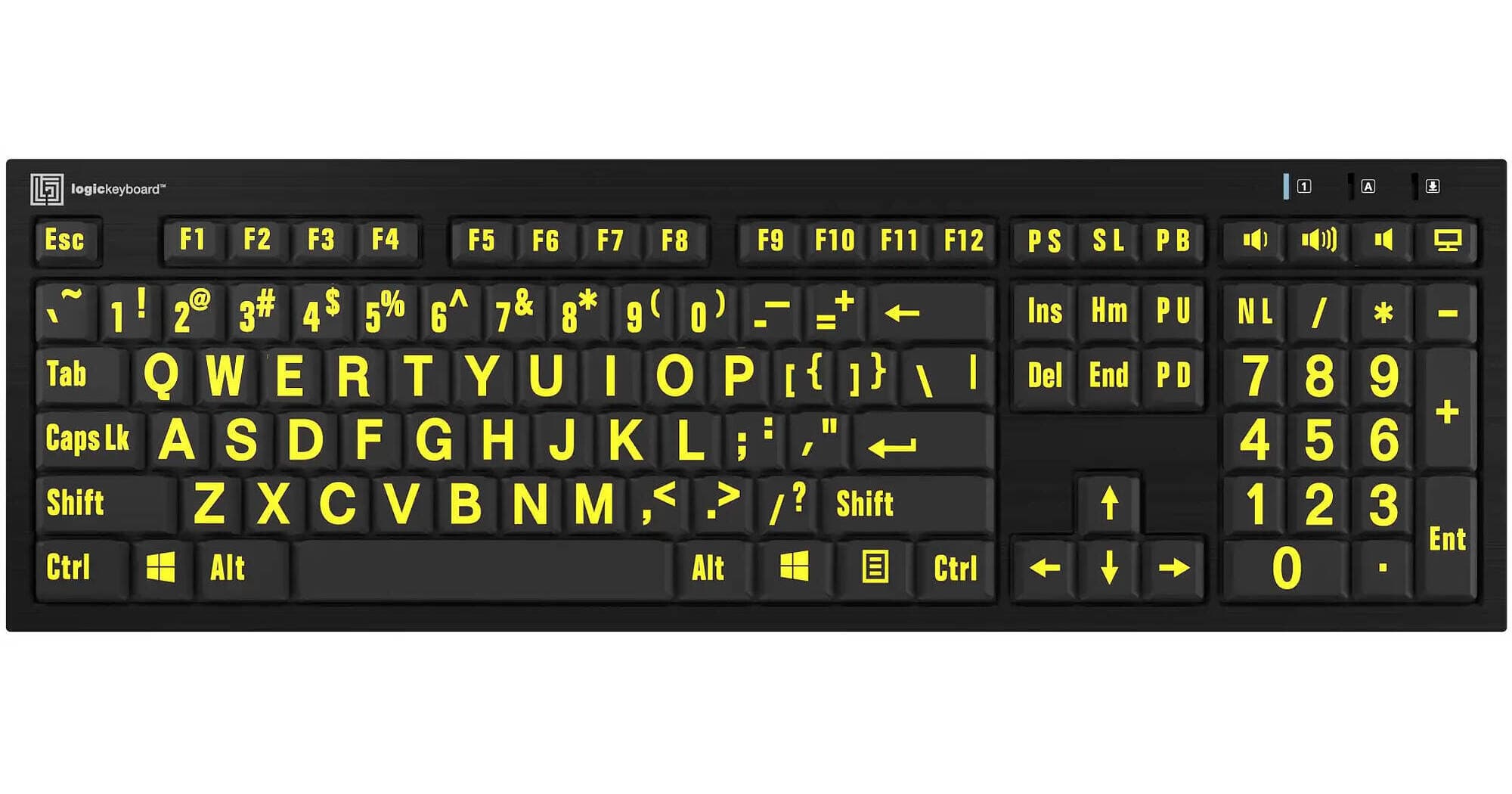 Logickeyboard XL Print NERO PC Slim Line Yellow on Black Keyboard