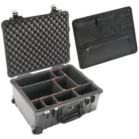 Pelican 1560TP Watertight Wheeled Hard Case with TrekPak Divider System, Black, Bundle with PC1569 Lid Organizer
