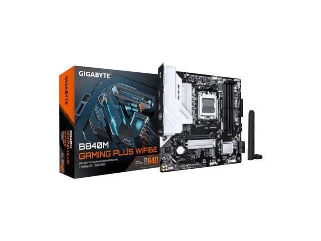 GIGABYTE B840M GAMING PLUS WIFI6E AMD AM5 mATX Motherboard, Support Ryzen 9000/8000/7000 Series, 8+2+2 Power Phase, DDR5, 2x M.2, PCIe 4.0, USB-C 3.2
