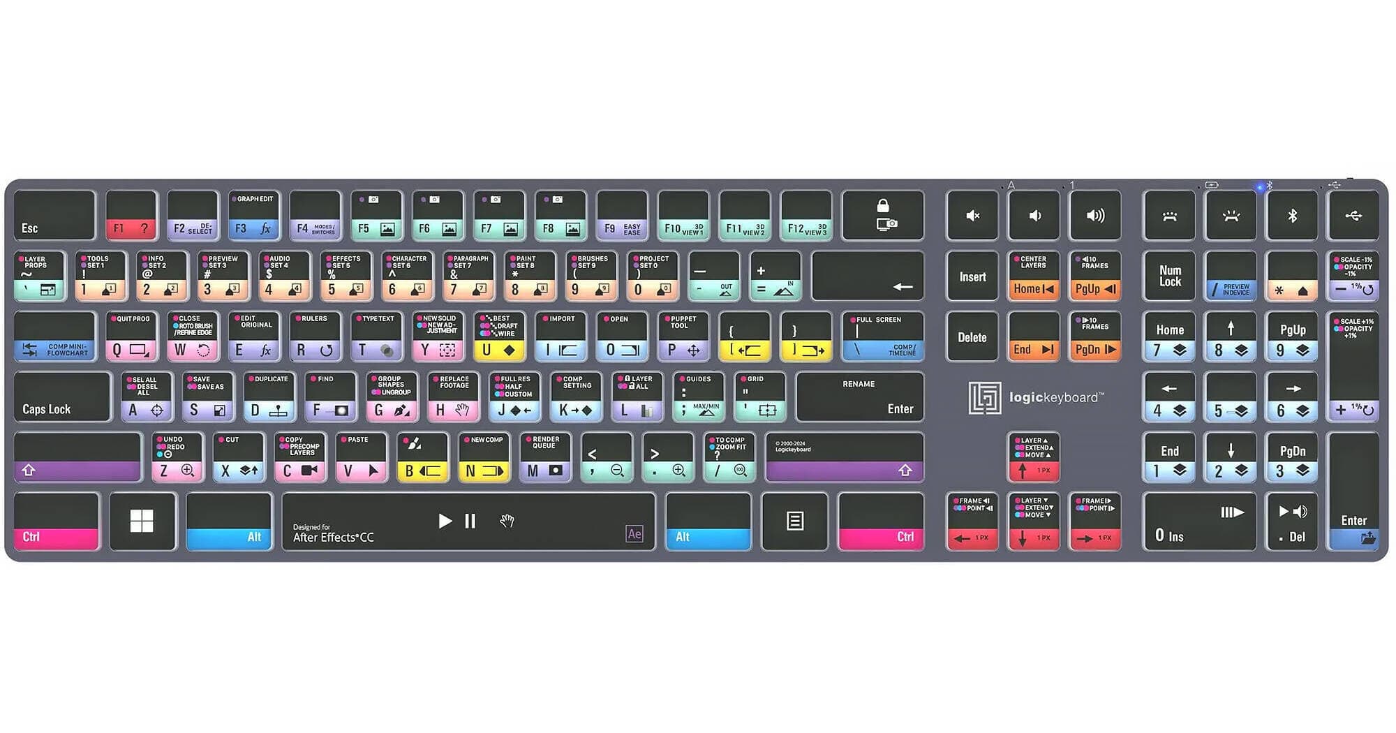 Logickeyboard Adobe After Effects CC TITAN Wireless Backlit US English Keyboard for Windows