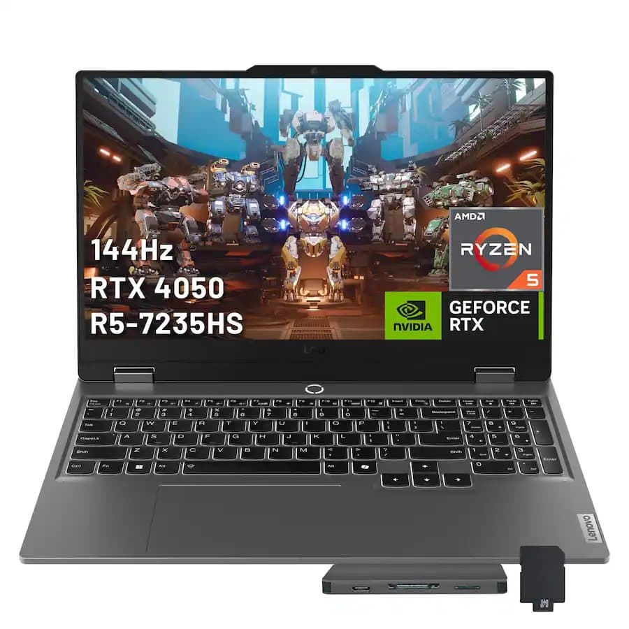 Lenovo LOQ 15.6" FHD Gaming Laptop,AMD Ryzen 5 7235HS,16GB DDR5,1TB SSD+1TB Dock Set,GeForce RTX 4050,Win 11 Home,Grey