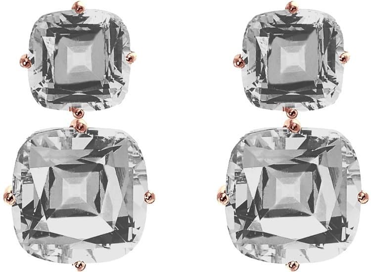 Goshwara Gossip Double Cushion Drop Earrings with Rock Crystal in 18K Yellow Gold