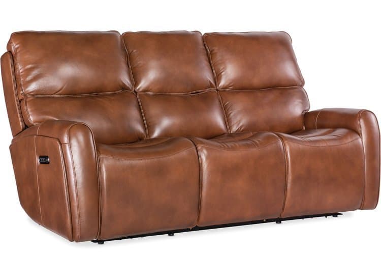 Hooker Furniture Living Room Crosby Zero Gravity Power Sofa with Power Headrest and Lumbar, Brown Leather