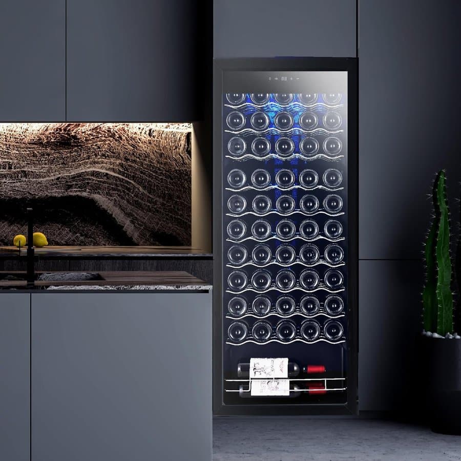 55-Bottle Beverage Refrigerator Countertop Wine Cooler with Glass Door, Adjustable Shelves & Digital Temperature Display, 41-64?, Mini Fridge for Wine, Beer, Soda, Drinks for Home, Office