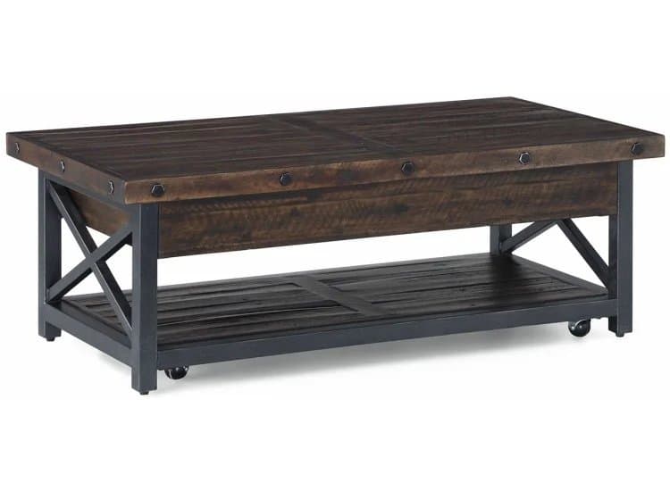 Flexsteel Carpenter Rustic Brown Rectangular Lift-Top Coffee Table With Casters