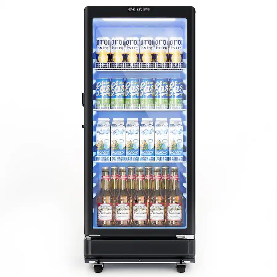 6 Cu.Ft Beverage Merchandiser Refrigerator, Home Freestanding Glass-Door Beverage Display Cooler with Locking, Key & LED
