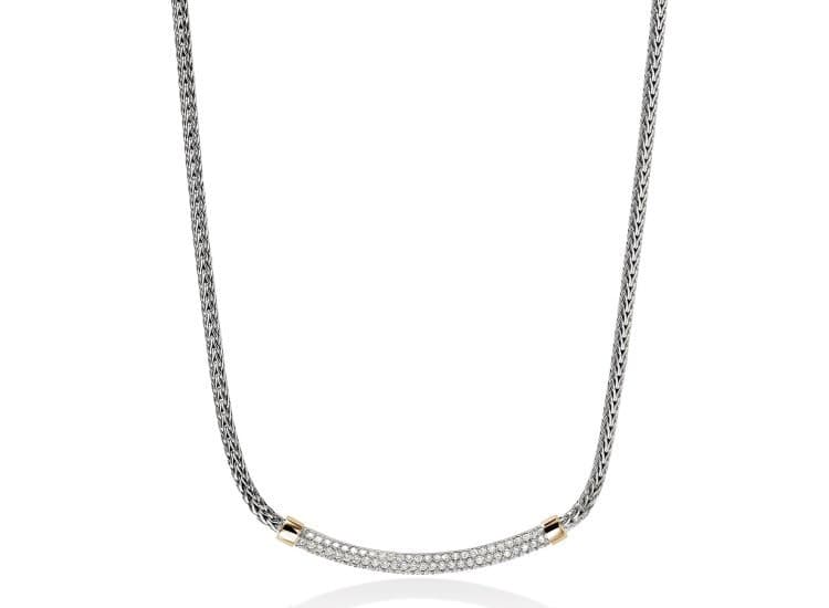 John Hardy JH Essential Pave Necklace-Size 16-18-in Gold and Sterling Silver with Diamonds