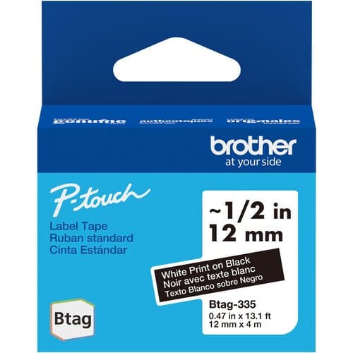 Brother Btag Label Tape for P-Touch PT-N10, PT-N20 & PT-N25BT (White on Black, 0.5" x 13.1')