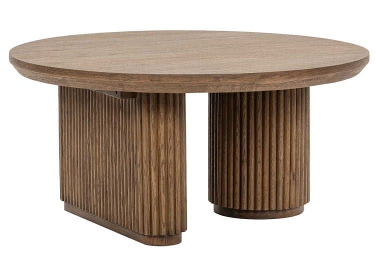 Classic Home Vander Solid Wood Round Coffee Table, Tawny Brown