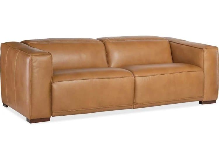 Hooker Furniture Living Room Fresco LAF/RAF 2 over 2 Sofa with Power Recliner and Headrest, Zen Caramel Leather