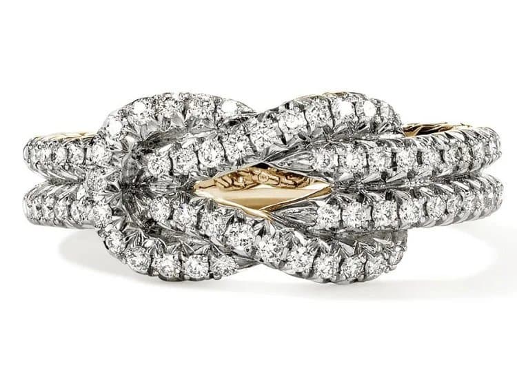 John Hardy Love Knot Ring-Size 7-in Gold and Diamonds