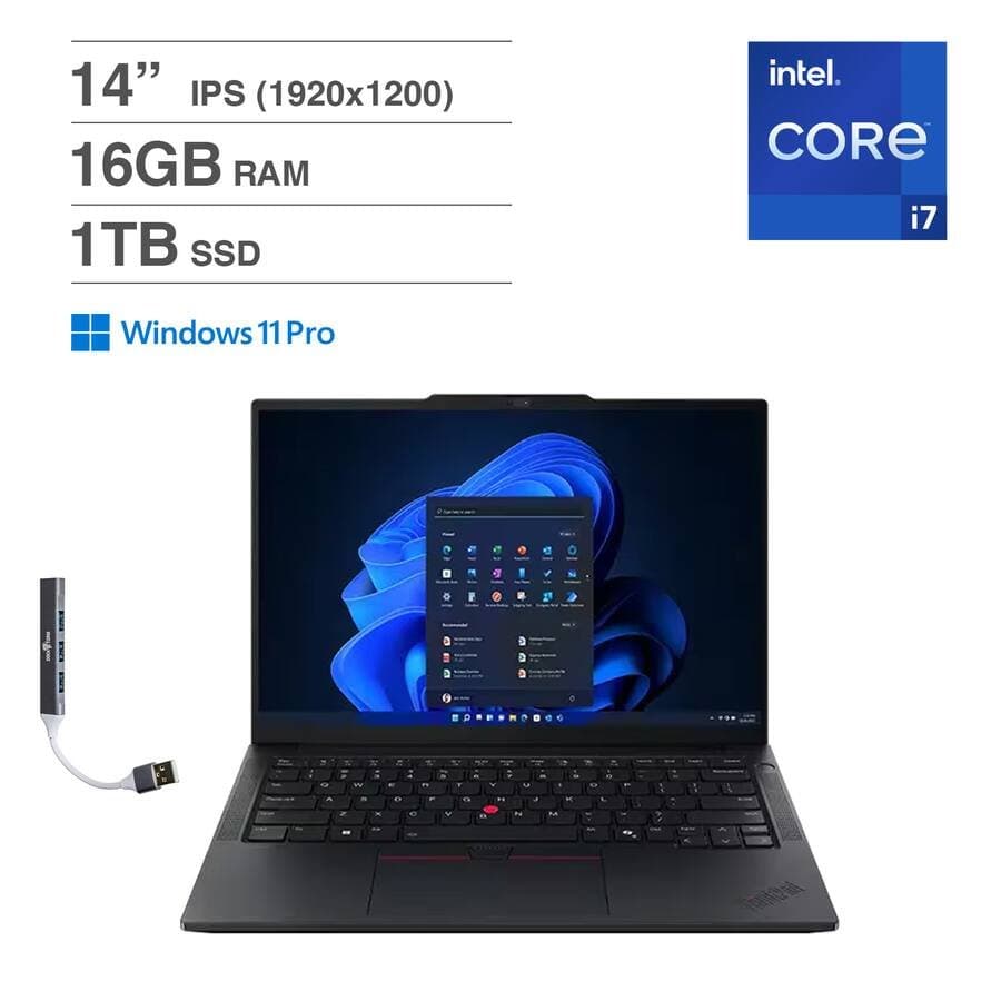 Lenovo ThinkPad E14 G5 Laptop 14.0 WUXGA (Intel i7-1355U, 16GB DDR4, 1TB M.2 PCIe SSD, Win 11 Pro) w/USB Hub