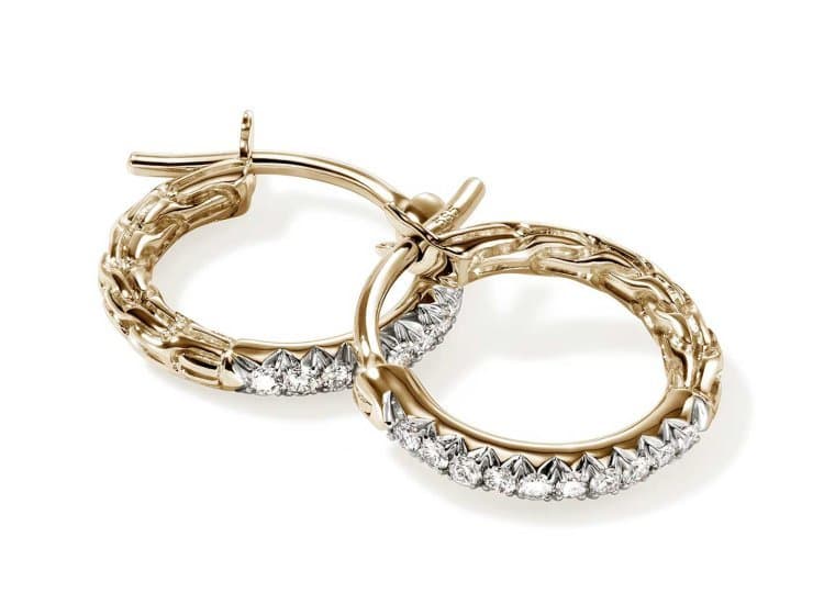 John Hardy JH Essential Pave Hoop Earrings, 13mm with Diamonds in 14K Yellow Gold