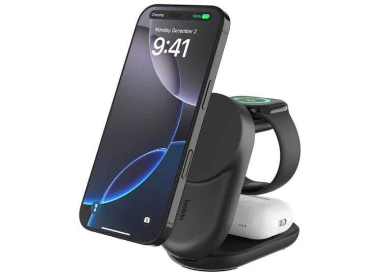 Belkin UltraCharge 3-in-1 Foldable Magnetic Charger with Qi2 25W, Black