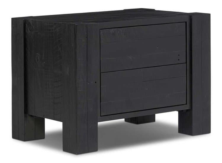 Four Hands Perot Nightstand with 2 Drawers, Aged Black Pine