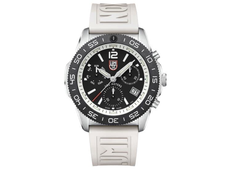 Luminox Pacific Diver Chronograph Black Dial White Rubber Strap Diver Watch, 44mm