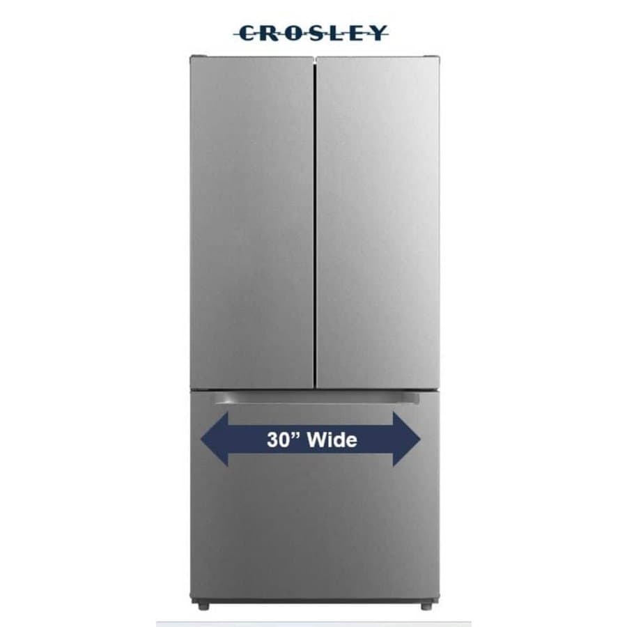 Crosley 30 in. 18.4 cu. ft. French Door with Pocket Handle Design with Adjustable Door Bins and Ice Maker Ready in Stainless