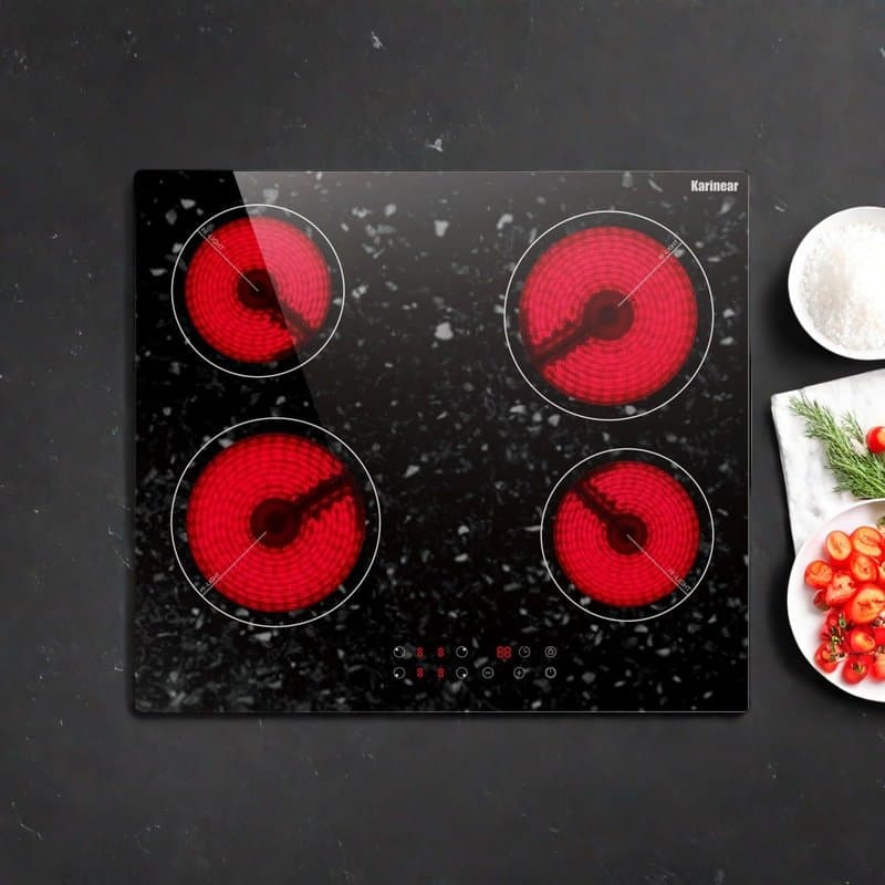 Karinear 4 Burner Electric Cooktop 24 Inch 6000W Marble Patterned Surface Wayfair-KNC-D46001-LH09