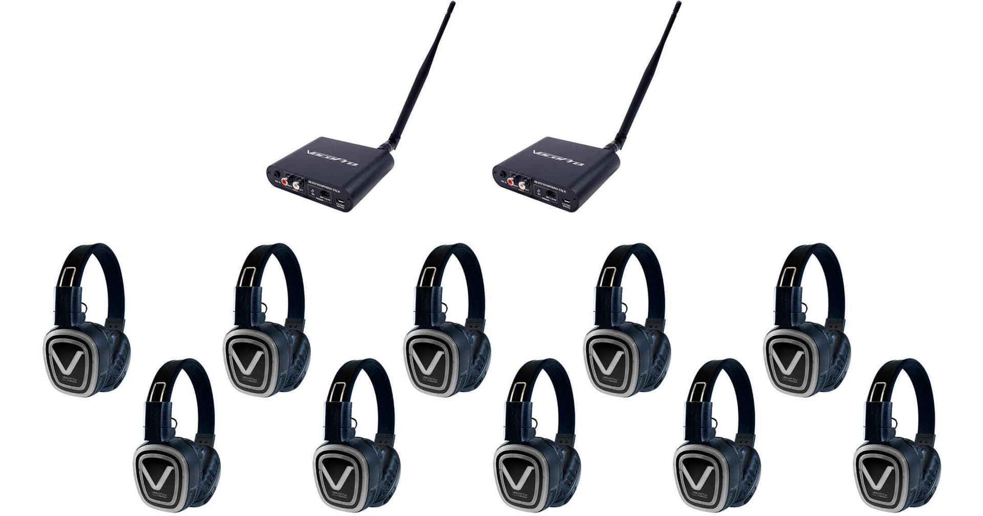 VocoPro Silent Disco Pro 210 Long-Range Event Package (2 Transmitters, 10 Headphone Receivers)
