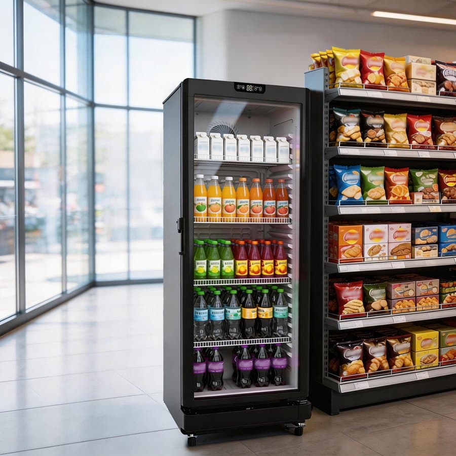 7.1 Cu.Ft Commercial Upright Beverage Display Refrigerator, Black With Glass Door