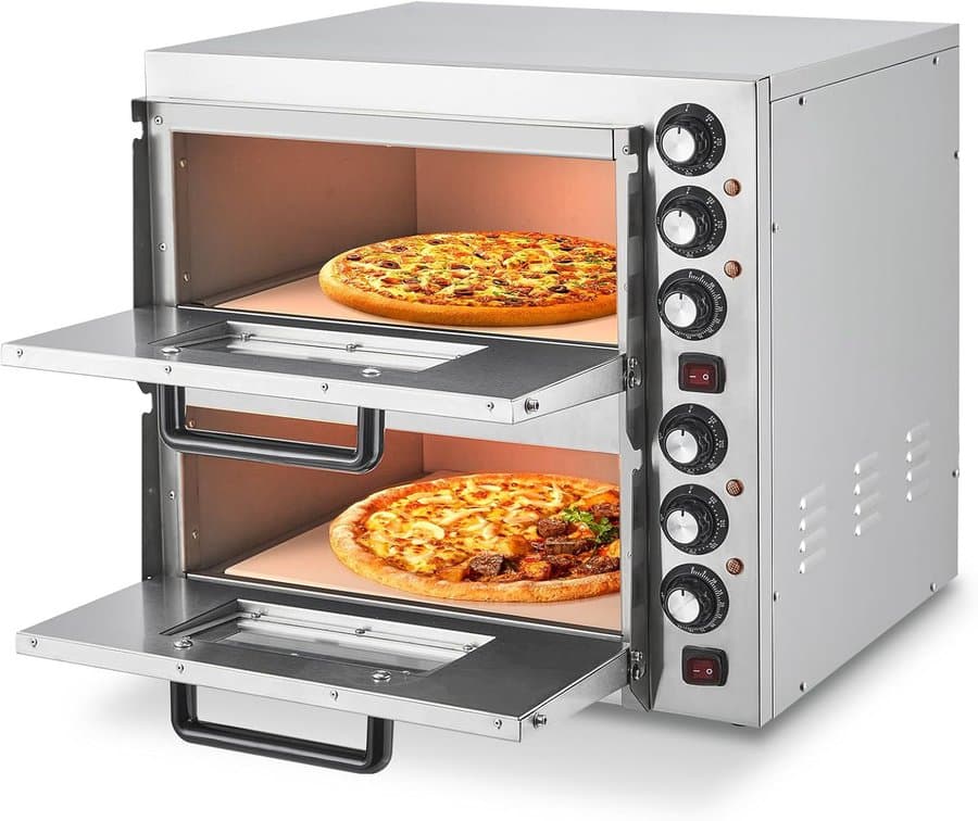 Commercial Pizza Oven Countertop, 1100W Stainless Steel Electric Pizza Oven, Indoor Pizza Maker with Timer/Crumb Tray, Single Deck Layer Pizza Cooker for Restaurant Home PHO_33BJPM9A_36763_HMC1