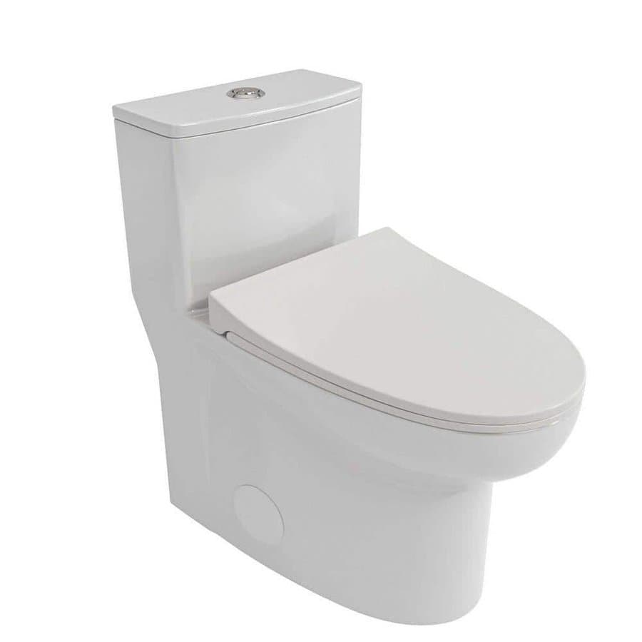 White Round Ceramic 1-Piece Toilet, Dual Flush with Soft Clsoing Seat