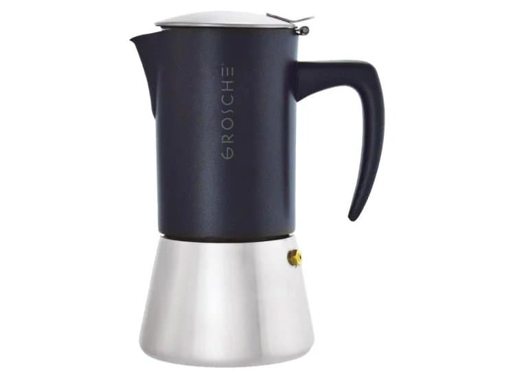 GROSCHE MILANO STEEL Stainless Steel Moka Pot 6 Cup, Black