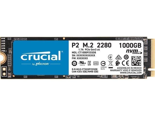 Crucial P2 1TB 3D NAND NVMe PCIe M.2 SSD Up to 2400 MB/s-CT1000P2SSD8