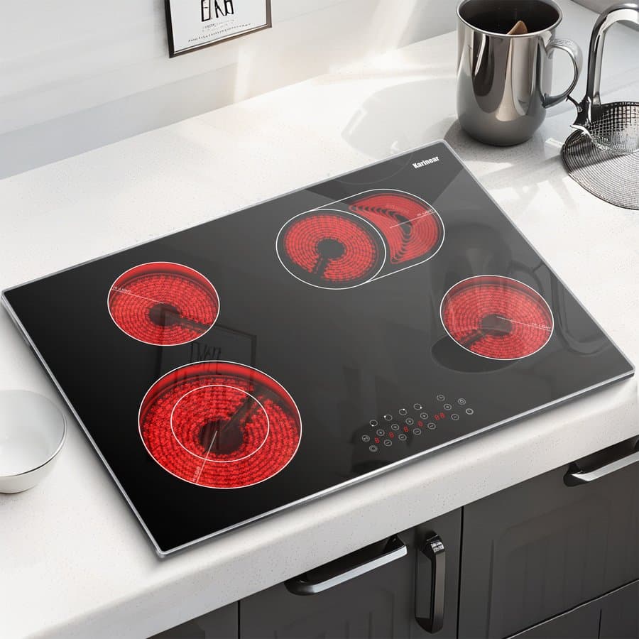 Karinear 30" Black Electric 4 Burner Cooktop Built-in 6600W KNC-D46604-bb