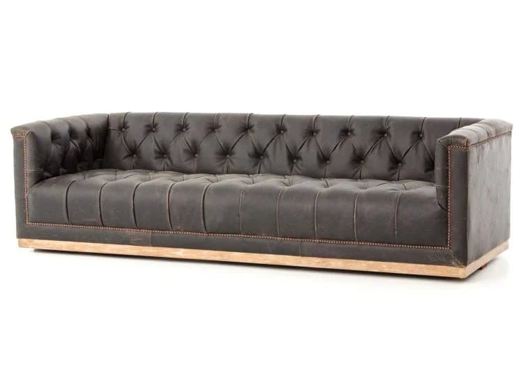 Four Hands Kensingtion Collection Destroyed Black Leather Maxx Sofa