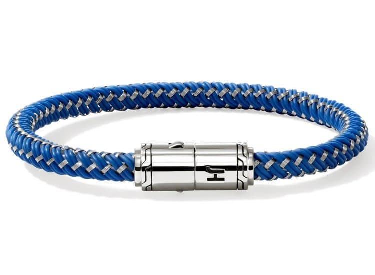 John Hardy Cord Bracelet-Size Large-in Sterling Silver and Blue Rubber