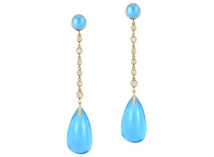 Goshwara Naughty Link Drop Earrings with Blue Topaz and Diamond in 18K Yellow Gold
