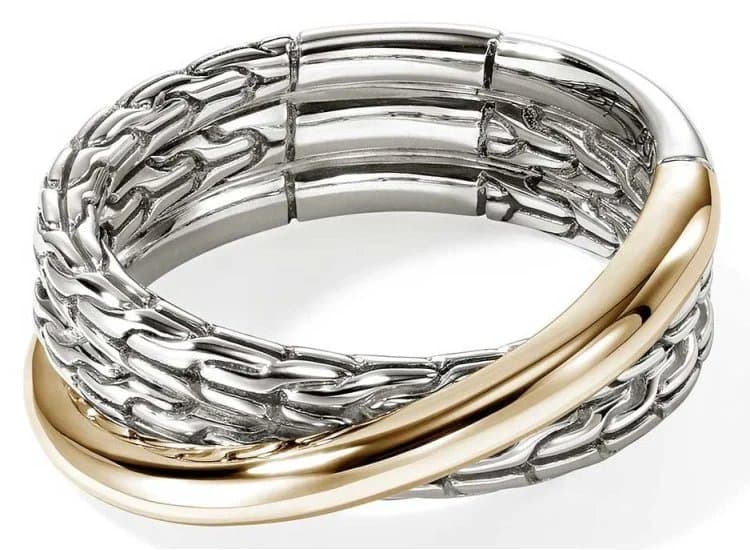 John Hardy JH Essential Crossover Ring-Size 8-in Gold and Sterling Silver