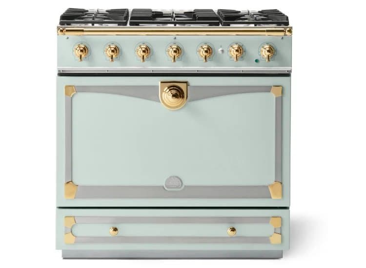 La Cornue CornuFe 90 Albertine 36 In. Tapestry With Polished Brass Trim Dual Fuel Range - C9AF