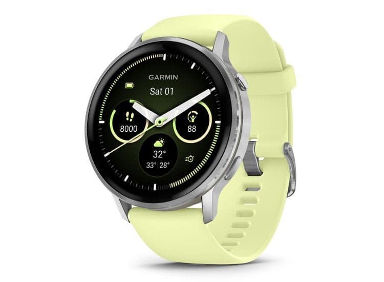 Garmin Venu 4 45mm Watch, Silver Stainless Steel Bezel With Citron Silicone Band