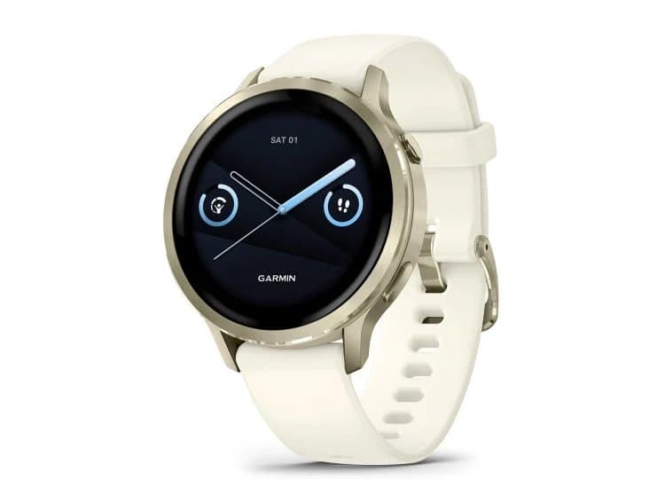 Garmin Venu 4 41mm Watch, Lunar Gold Stainless Steel Bezel With White Bone Silicone Band