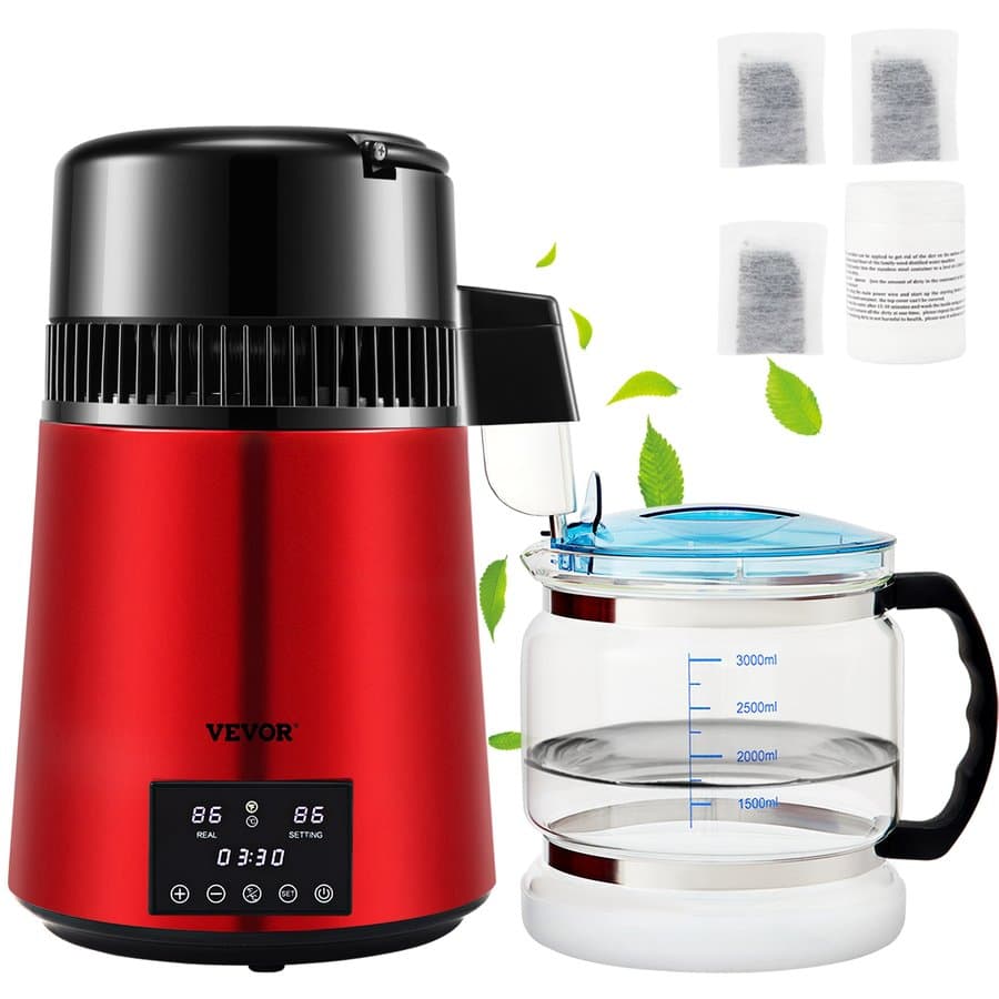 SKYSHALO 750 W 6.3 Gal/D Water Distiller Red 1 -Cup Digital Electric kettle with Automatic Shut-Off