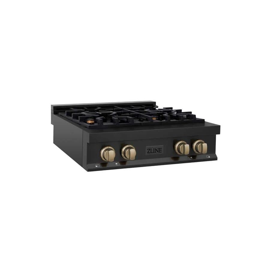 Autograph Edition 30 in. 4 Burner Front Control Gas Cooktop with Champagne Bronze Knobs, Black Stainless Steel