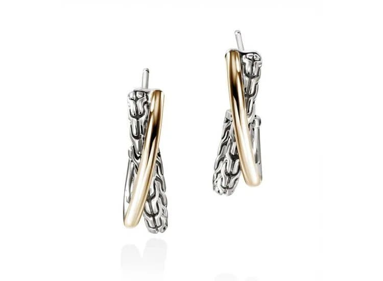 John Hardy JH Essential Crossover Earrings, 20.5mm, Sterling Silver and 14K Yellow Gold