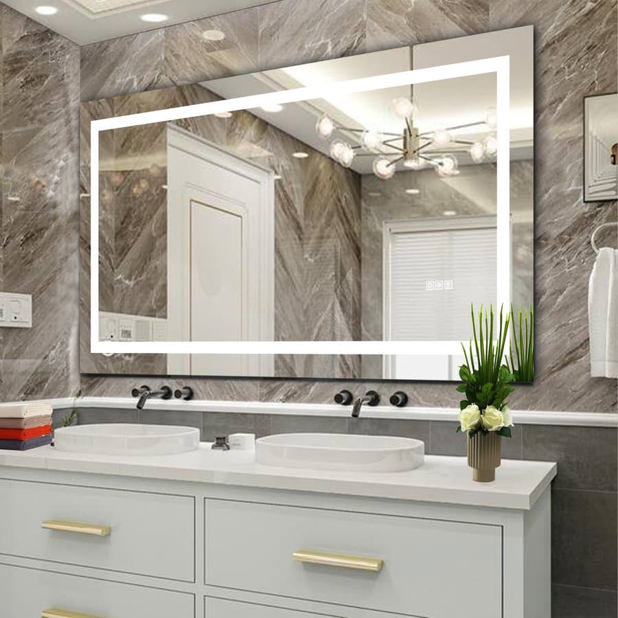 Forclover 60-in x 32-in Beveled Frameless Rectangle Dimmable Lighted Fog Free Bathroom Vanity Mirror ( Silver )