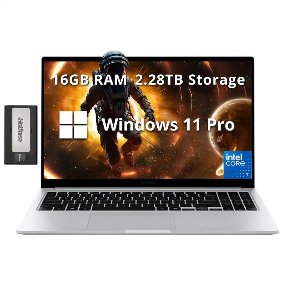 Samsung Galaxy Book4 15.6" FHD Laptop,Intel 7 150U,16GB RAM,2TB SSD+1TB Dock Set,Backlit Keyboard,Win 11 Pro,Silver
