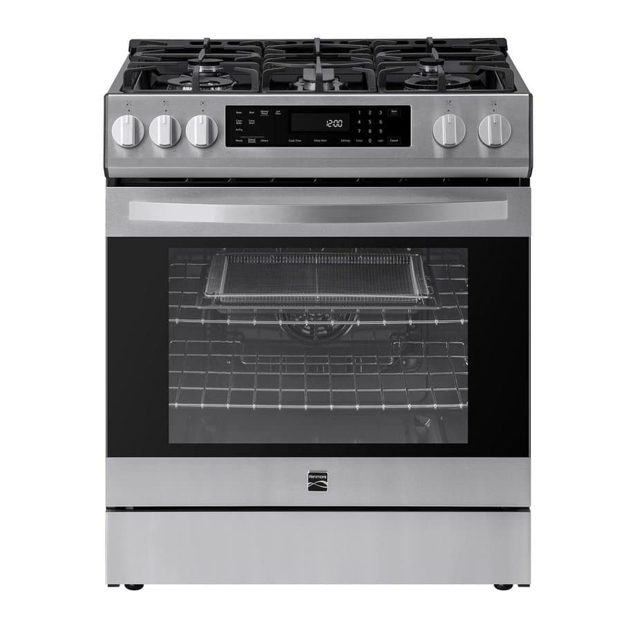 5.6 cu. ft. 5-Burner Gas Range in Stainless Steel with Fan Convection, Self Clean and Front Control
