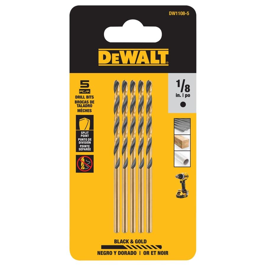 DEWALT BLACK GOLD 5 -Piece x 3-1/10-in Black and gold coated HSS Jobber length Twist Drill Bit Set