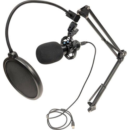 Bescor MICUSB Microphone with Table Mount, Pop Filter, Foam Windscreen, and USB Cable